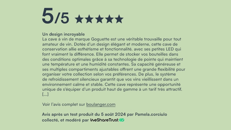 Avis achat cave à vin design après un test produit Goguette par un testeur Wesharetrust