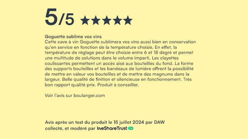 Avis achat cave à vin 1 température après un test produit Goguette par un testeur Wesharetrust