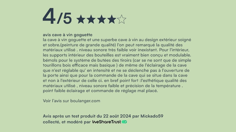 Avis achat cave à vin ergonomique, sûre et déco après un test produit Goguette par un testeur Wesharetrust