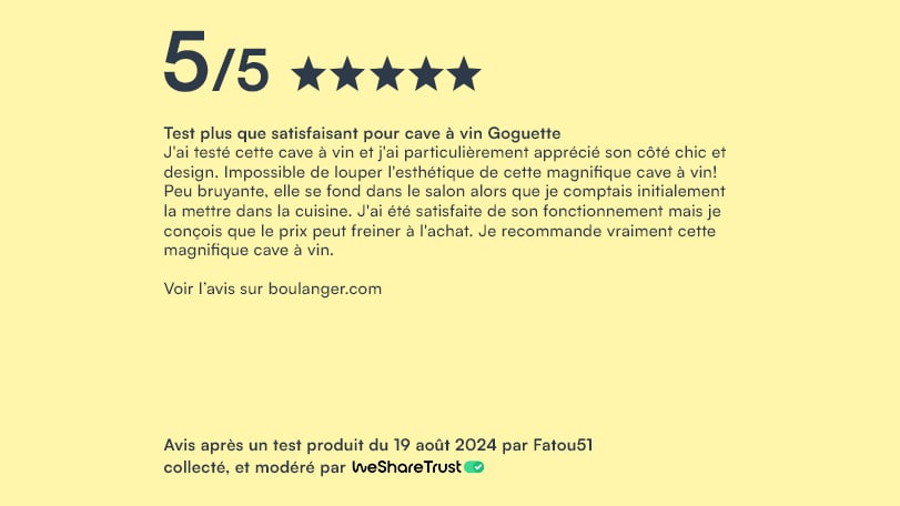 Avis achat cave à vin ergonomique, sûre et déco après un test produit Goguette par un testeur Wesharetrust